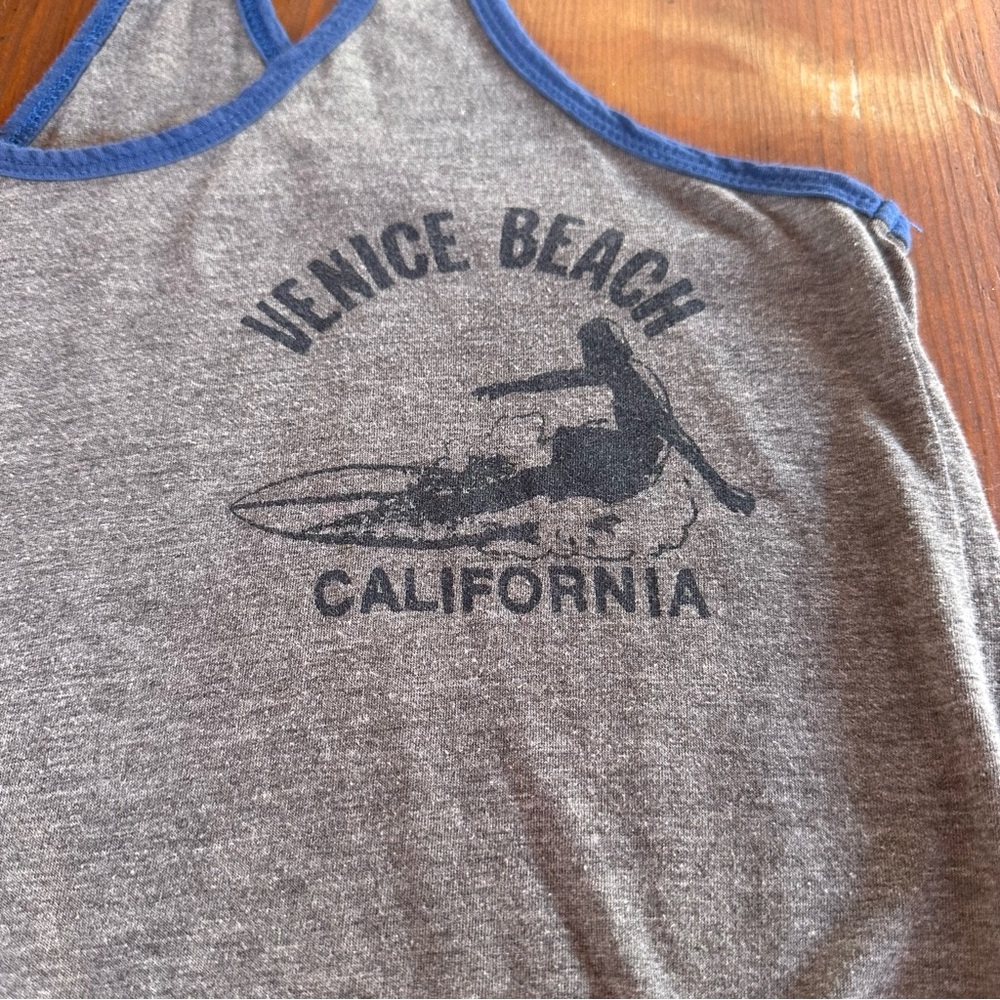 ✨AVIATOR NATION HEATHER GRAY W/BLUE VENICE BEACH RACERBACK RINGER TANK S - Picture 4 of 8